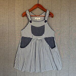 90s Vintage Desire Blue White Gingham Check Sleeveless Overall Mini Dress Size S